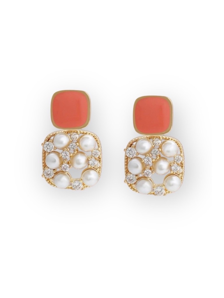 Pearl & Enameled Earrings | 14k Gold Plated Sterling Silver Luxury Jewelry